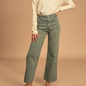 Rolla's Olive Green High-Waisted Cropped Wide-Leg Jeans